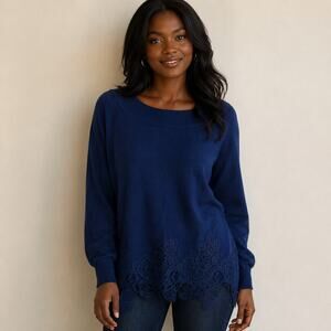Logo Lavish blue cashmere blend sweater lace Medium luxe soft